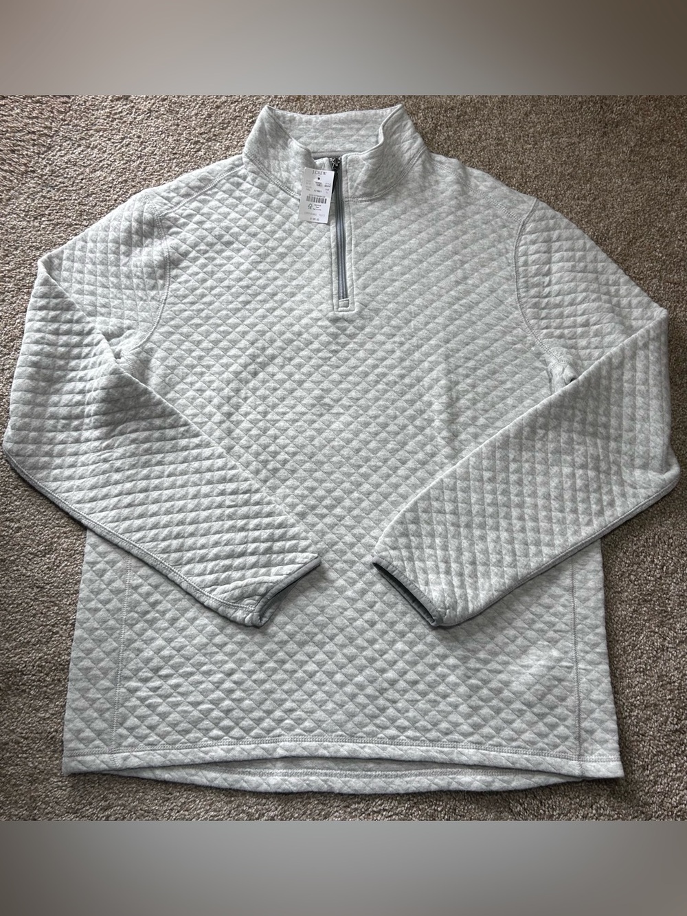 J.Crew Men’s Quilted 1/2 Zip Mock Neck Pullover Sweatshirt Heather Slate Size L